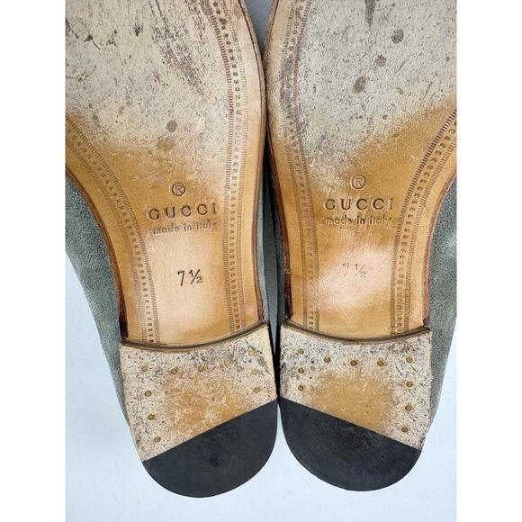 Gucci Loafers Suede Shoes Men’s UK 7.5 US 8 EU 42.5 Green Gray Horsebit Brixton - Picture 13 of 14